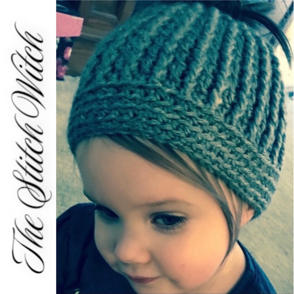 🔥SOLD🔥 Crochet Mustard Yellow Messy Bun Ponytail Beanie - Picture 6 of 14